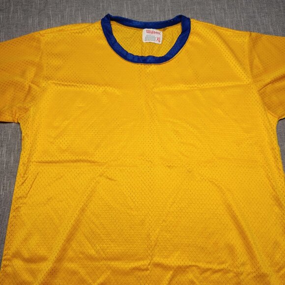 VINTAGE 70s Wilson Jersey Yellow Blue Blank Practice Made In USA Ringer - Picture 2 of 8